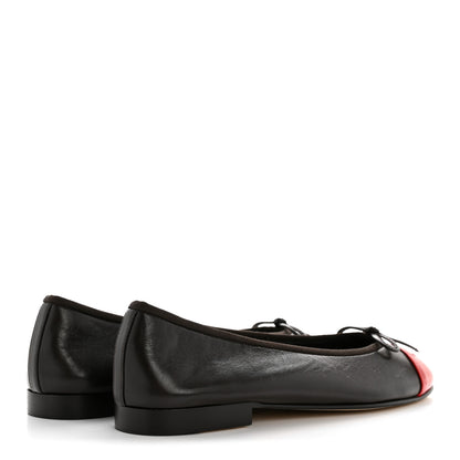 Chanel Crumpled Shiny Lambskin Cap Toe CC Ballerina Flats 39 Dark Brown Red 5 of 10