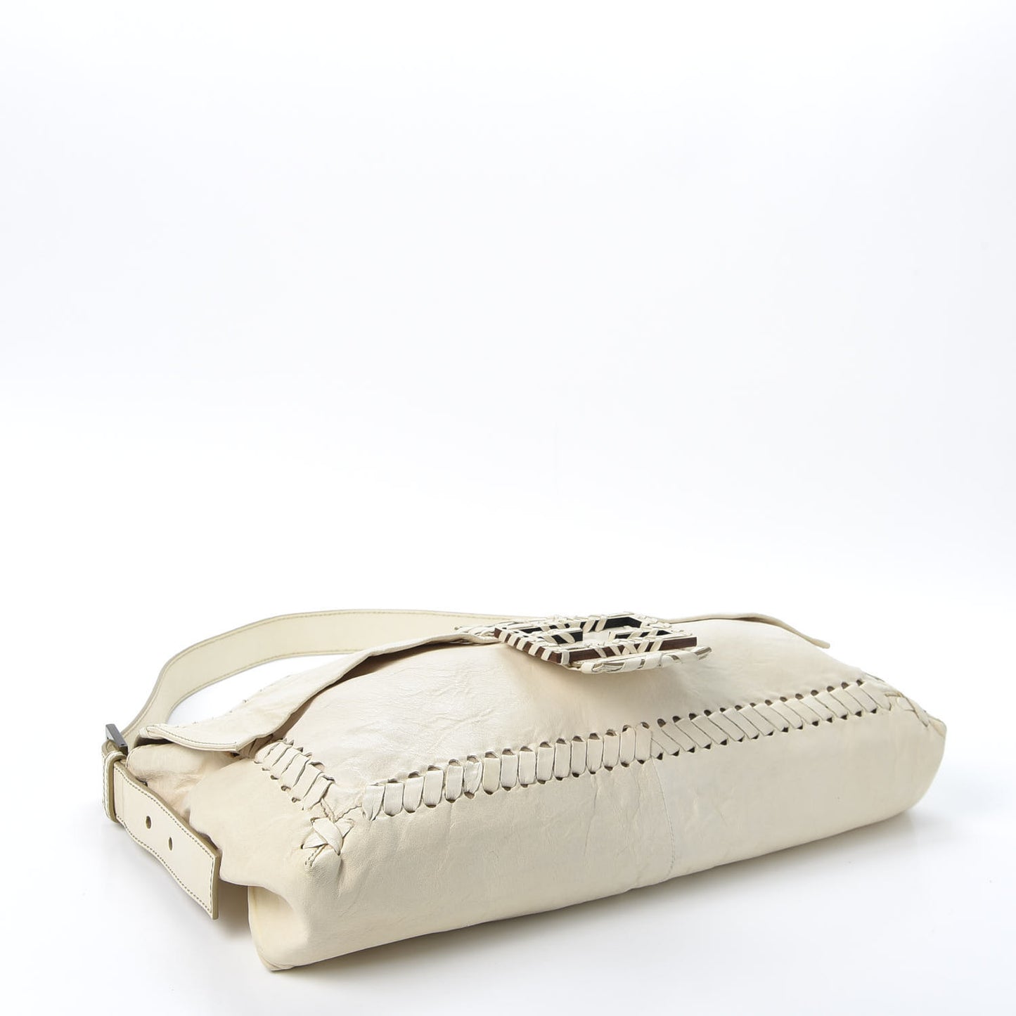Goatskin Whipstitch Large Convertible Baguette White