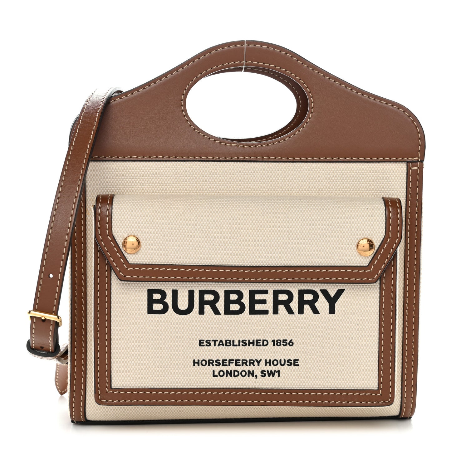 Canvas Smooth Calfskin Two Tone Mini Pocket Bag Natural Malt Brown