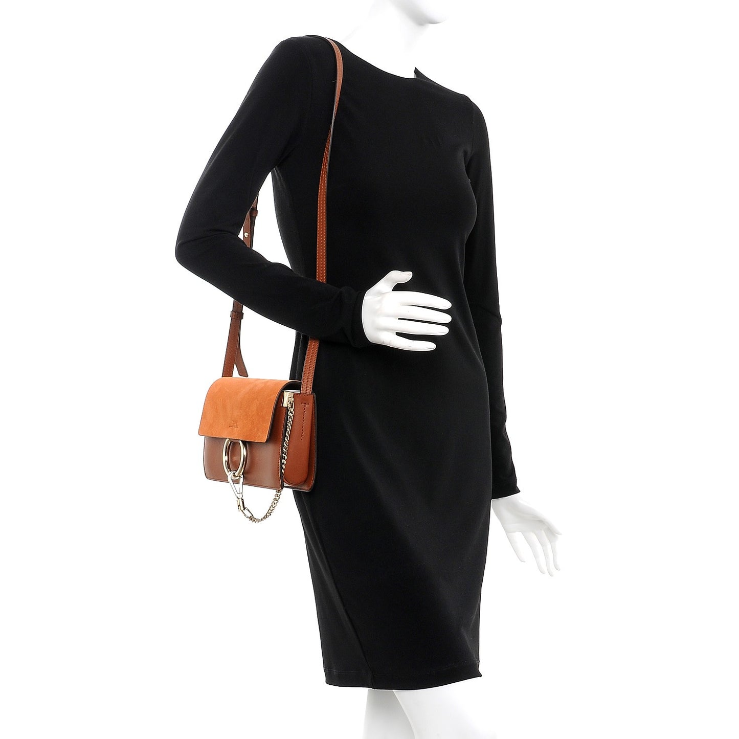 Suede Calfskin Small Faye Shoulder Bag Tobacco