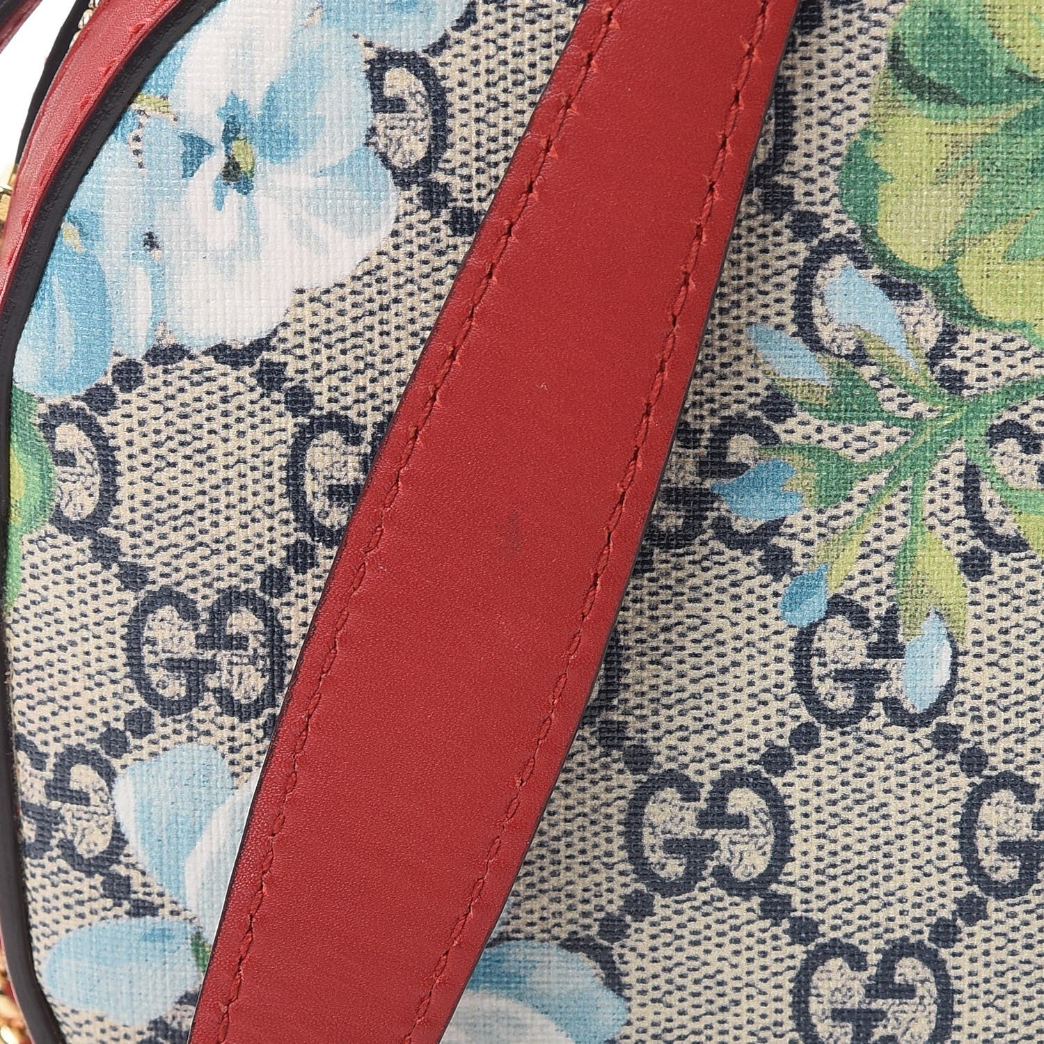 Gucci GG Supreme Monogram Blooms Mini Chain Shoulder Bag Beige Blue Navy Hibiscus Red 9 of 10
