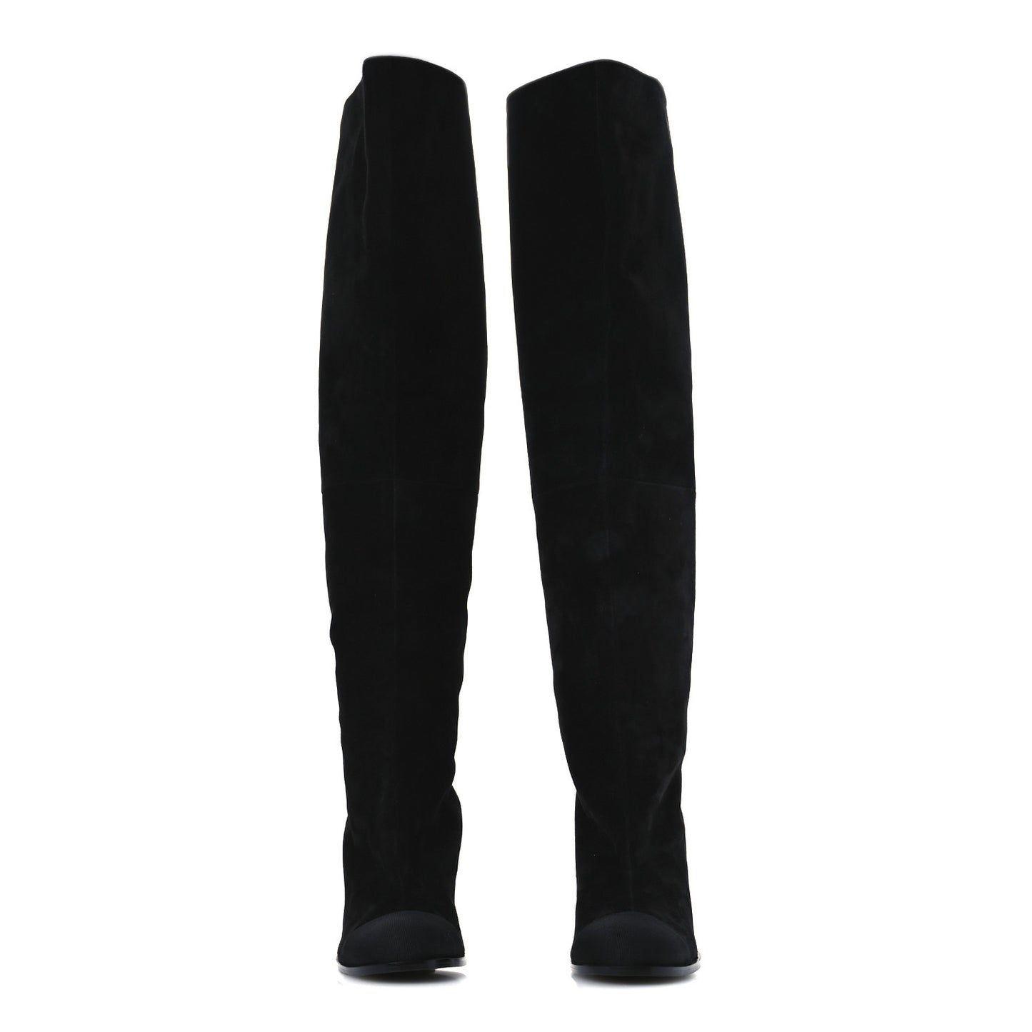 Suede Calfskin Grosgrain High Boots 38.5 Black