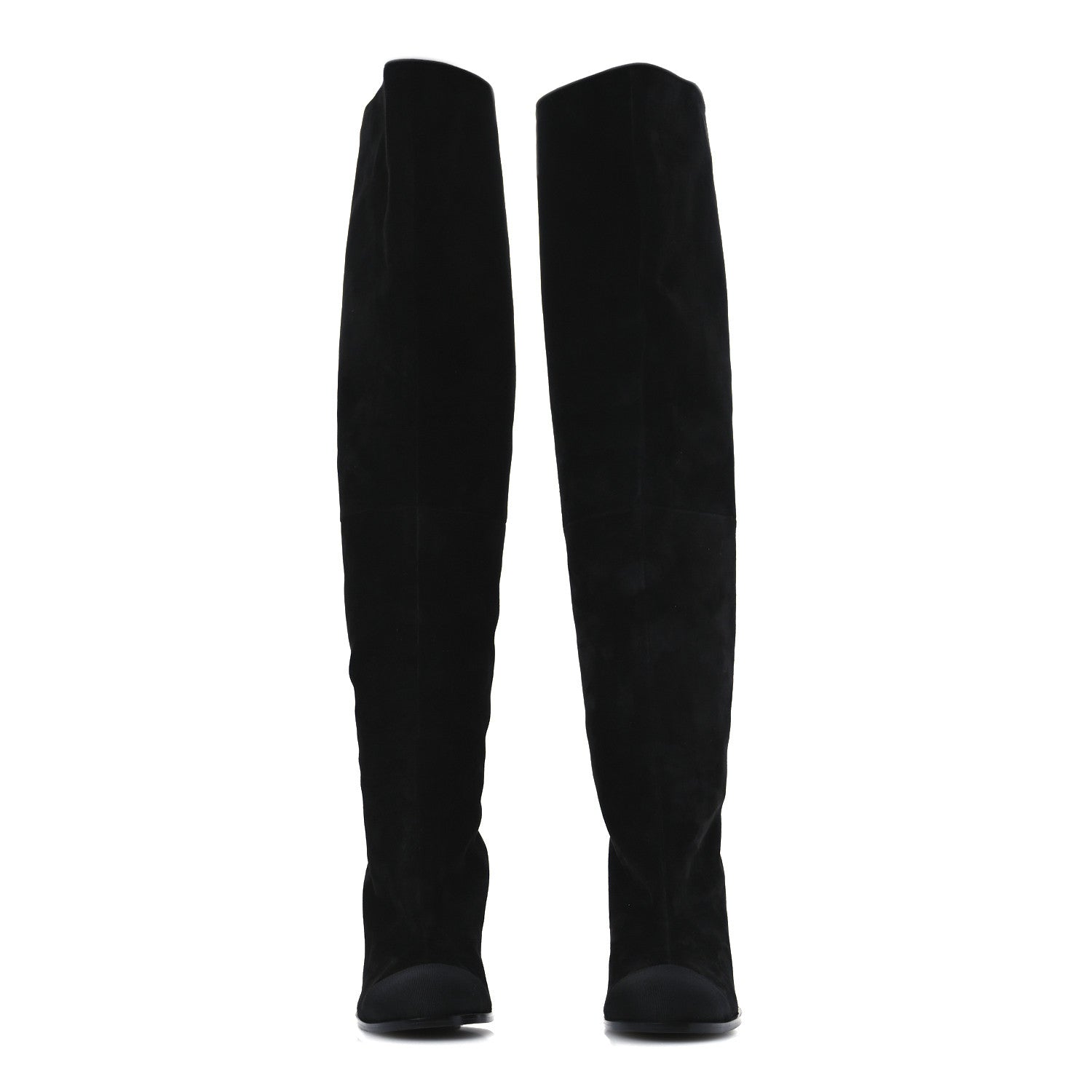 Chanel Suede Calfskin Grosgrain High Boots 38.5 Black 3 of 9