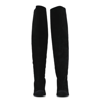 Chanel Suede Calfskin Grosgrain High Boots 38.5 Black 3 of 9