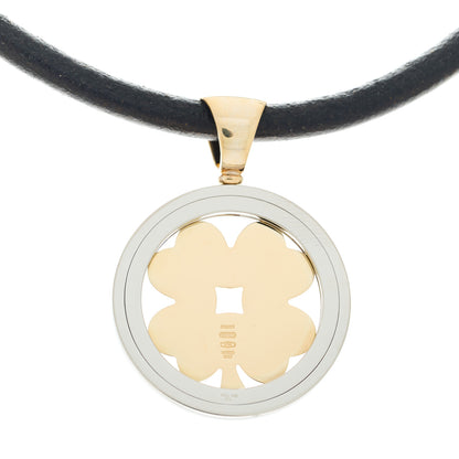 Bulgari 18K Yellow Gold Stainless Steel Calfskin Tondo Clover Pendant Necklace Black 3 of 5