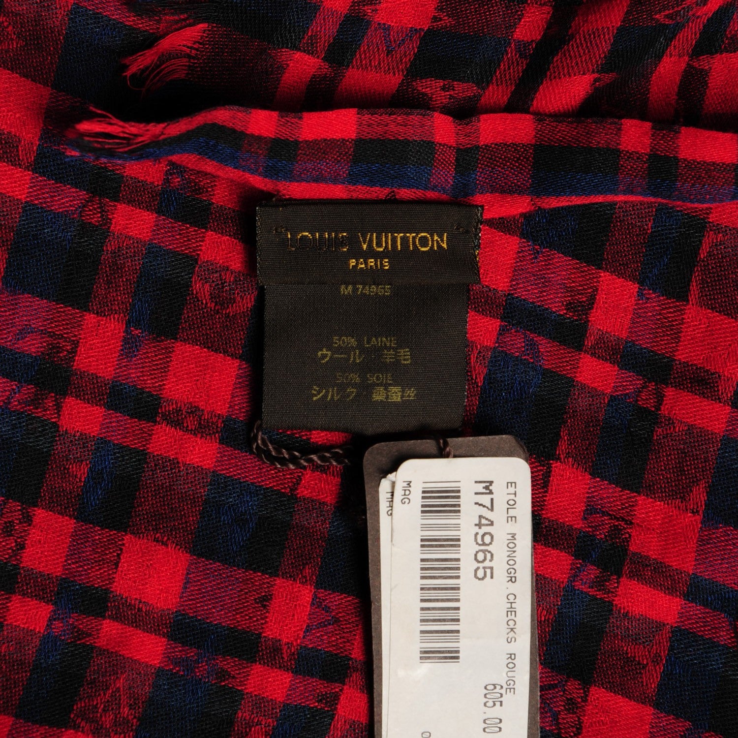 Louis Vuitton Cashmere Wool Etole Monogram Checks Scarf Rouge 5 of 6
