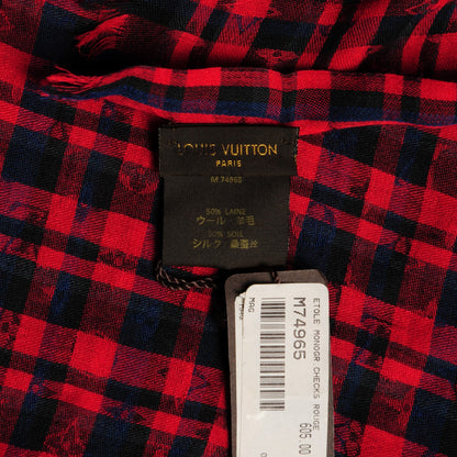 Louis Vuitton Cashmere Wool Etole Monogram Checks Scarf Rouge 5 of 6