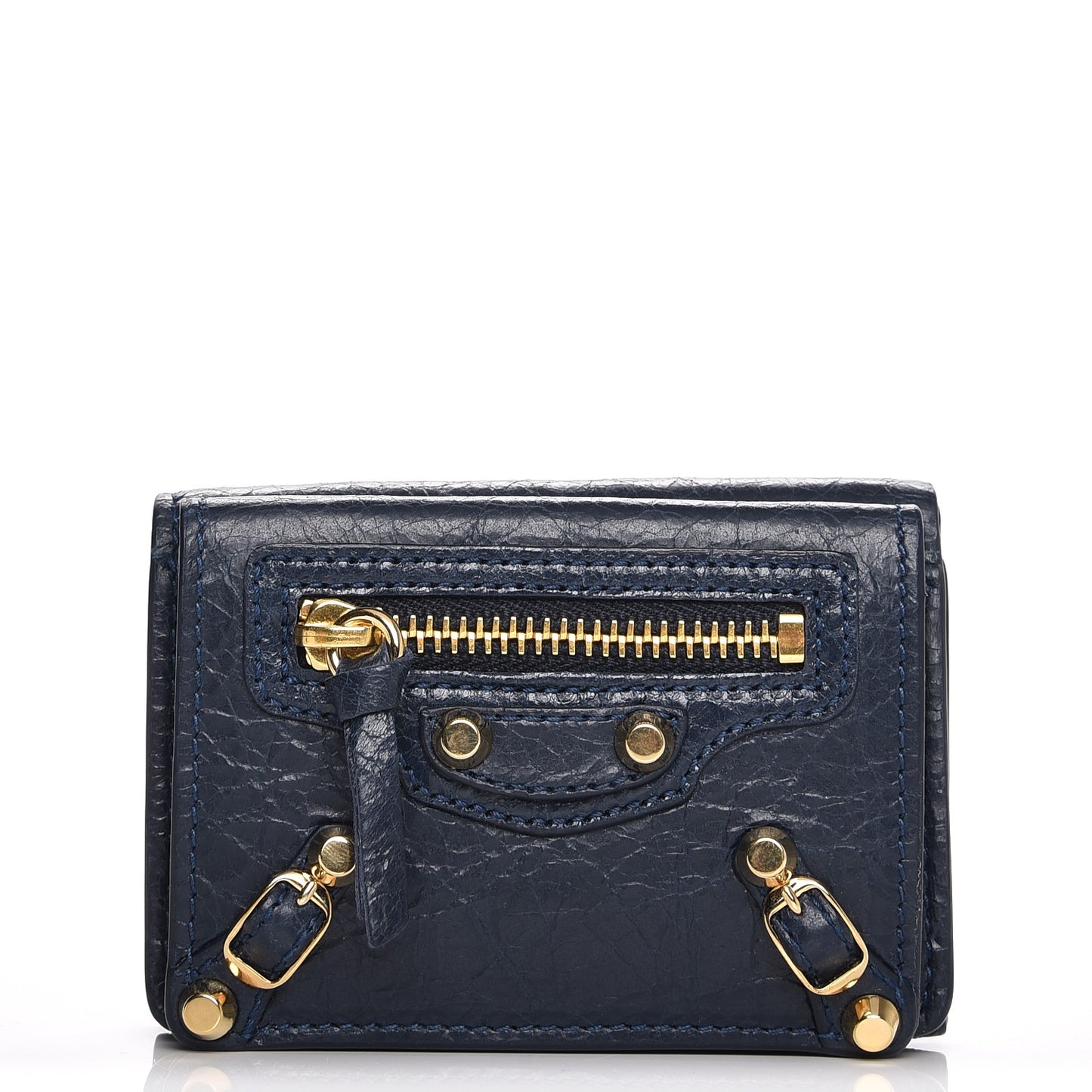 Agneau Arena Classic Gold Hardware Mini Wallet Bleu Obscur