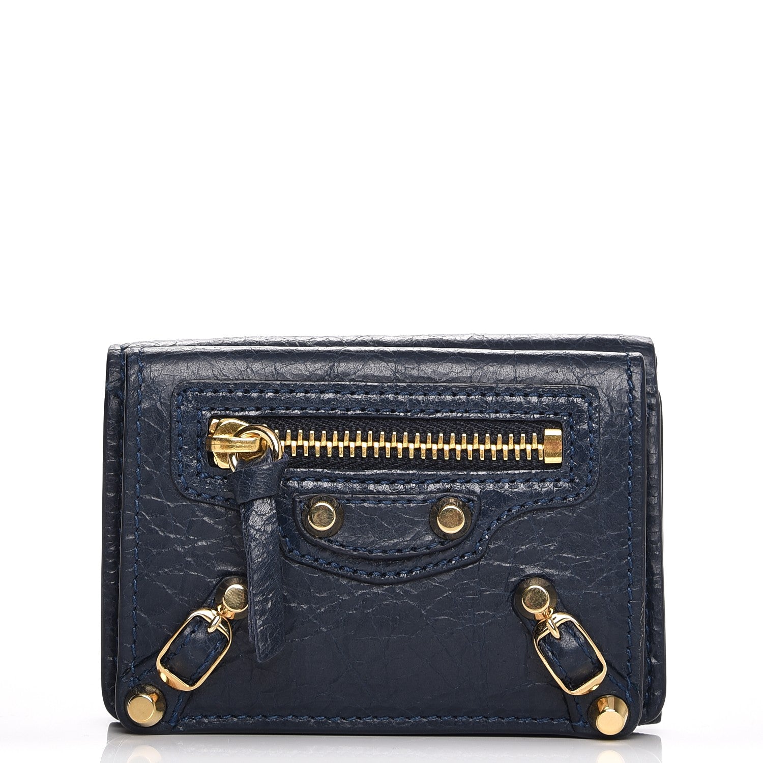 Balenciaga Agneau Arena Classic Gold Hardware Mini Wallet Bleu Obscur 1 of 8