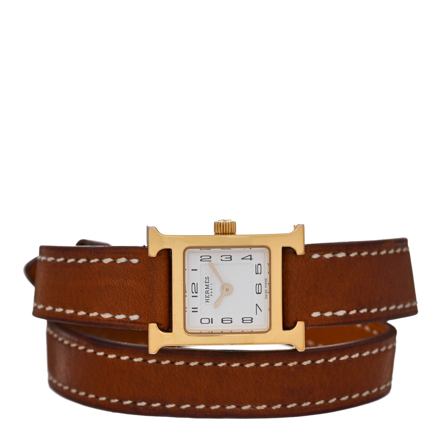 Hermes Stainless Steel Barenia 17.2mm Heure H Hour Double Tour Quartz Watch Fauve 2 of 5