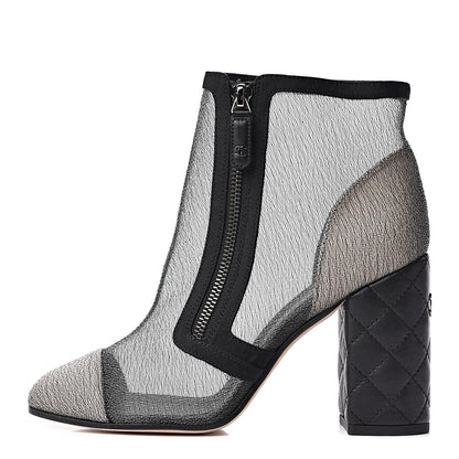 Chanel Mesh Grosgrain Cap Toe Short Boots 38 Grey Black 1 of 12
