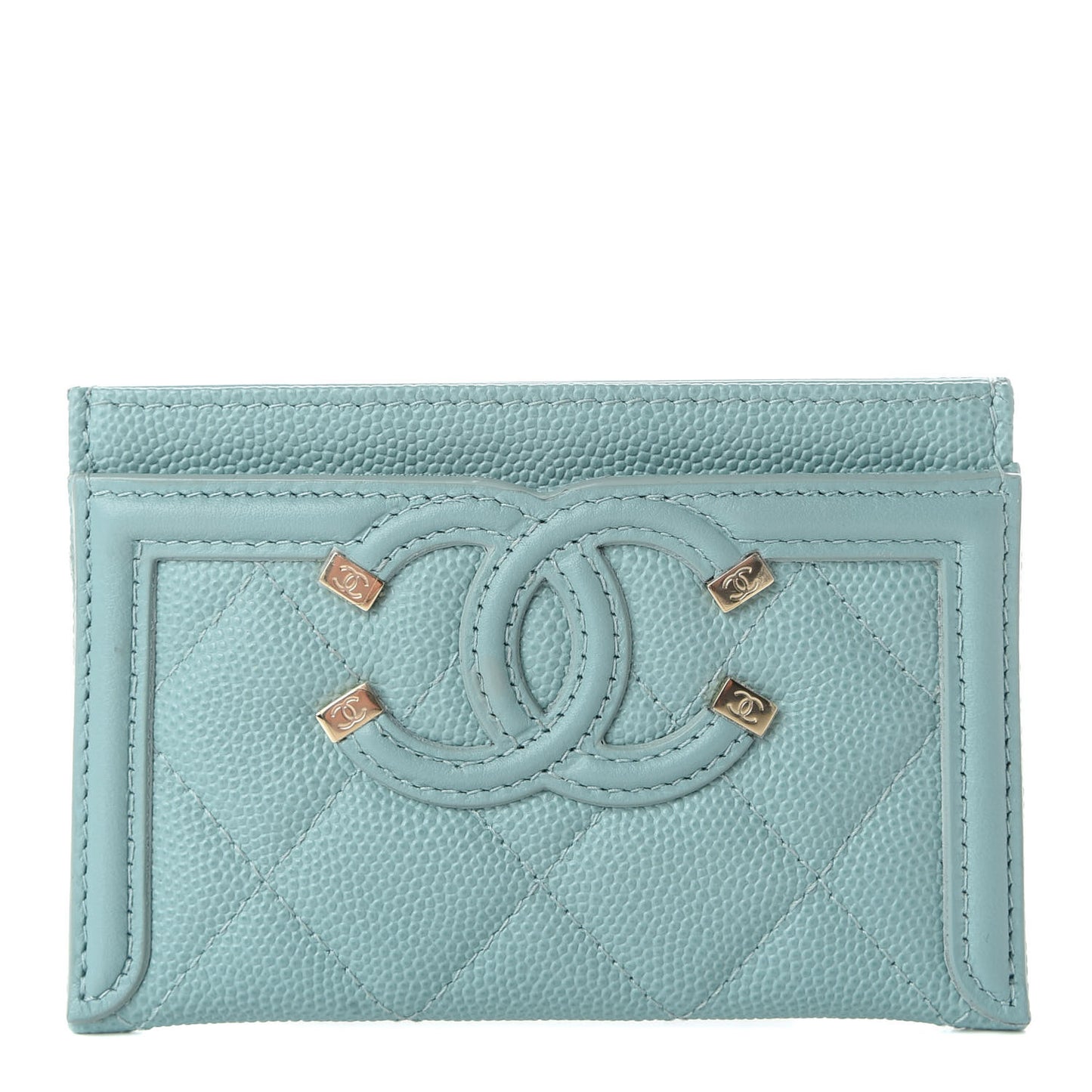 Caviar Quilted Filigree Card Holder Light Blue