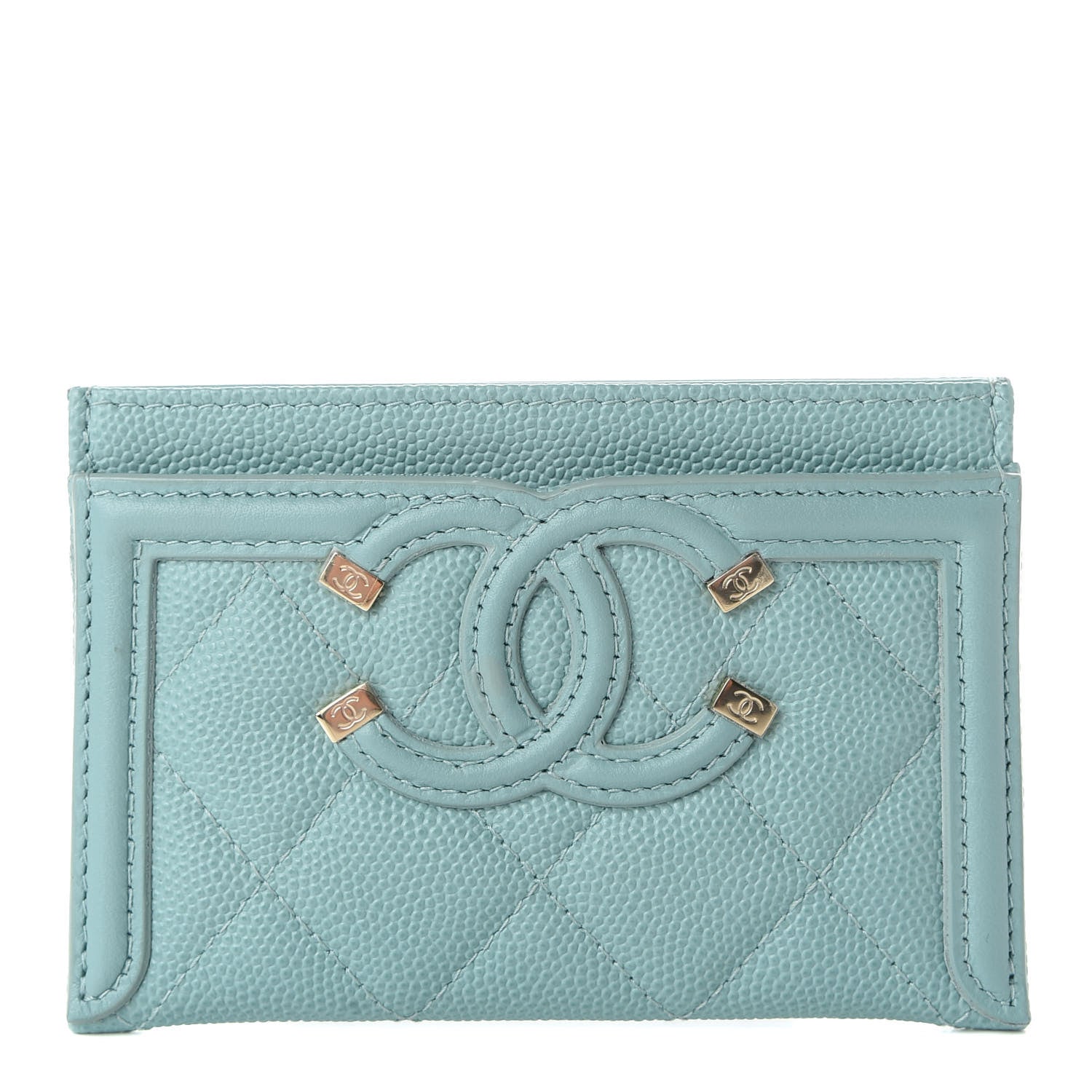 Chanel Caviar Quilted Filigree Card Holder Light Blue 1 of 9