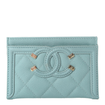 Chanel Caviar Quilted Filigree Card Holder Light Blue 1 of 9