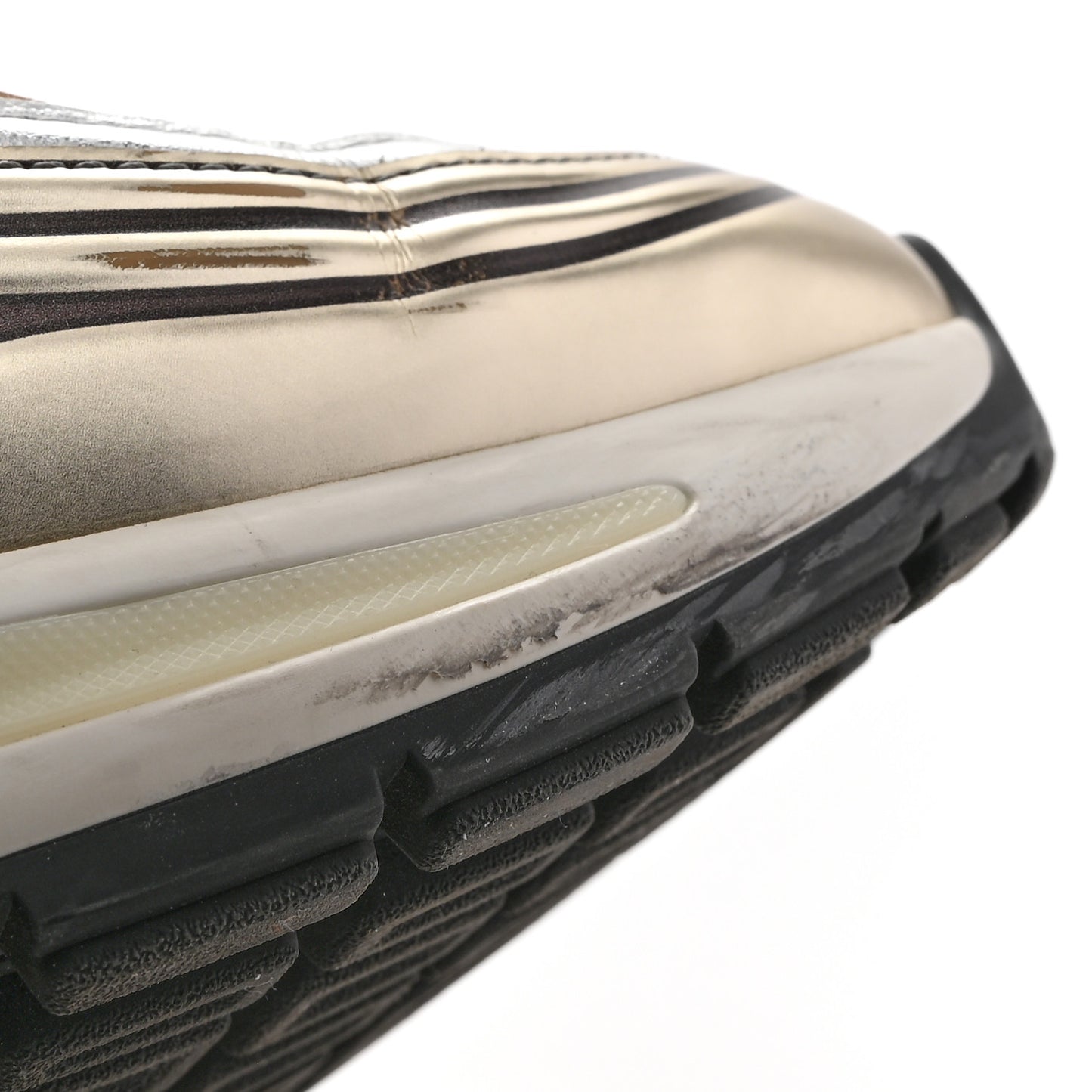 Fabric Laminated Calfskin Stretch CC Womens Sneakers 38.5 White Gold
