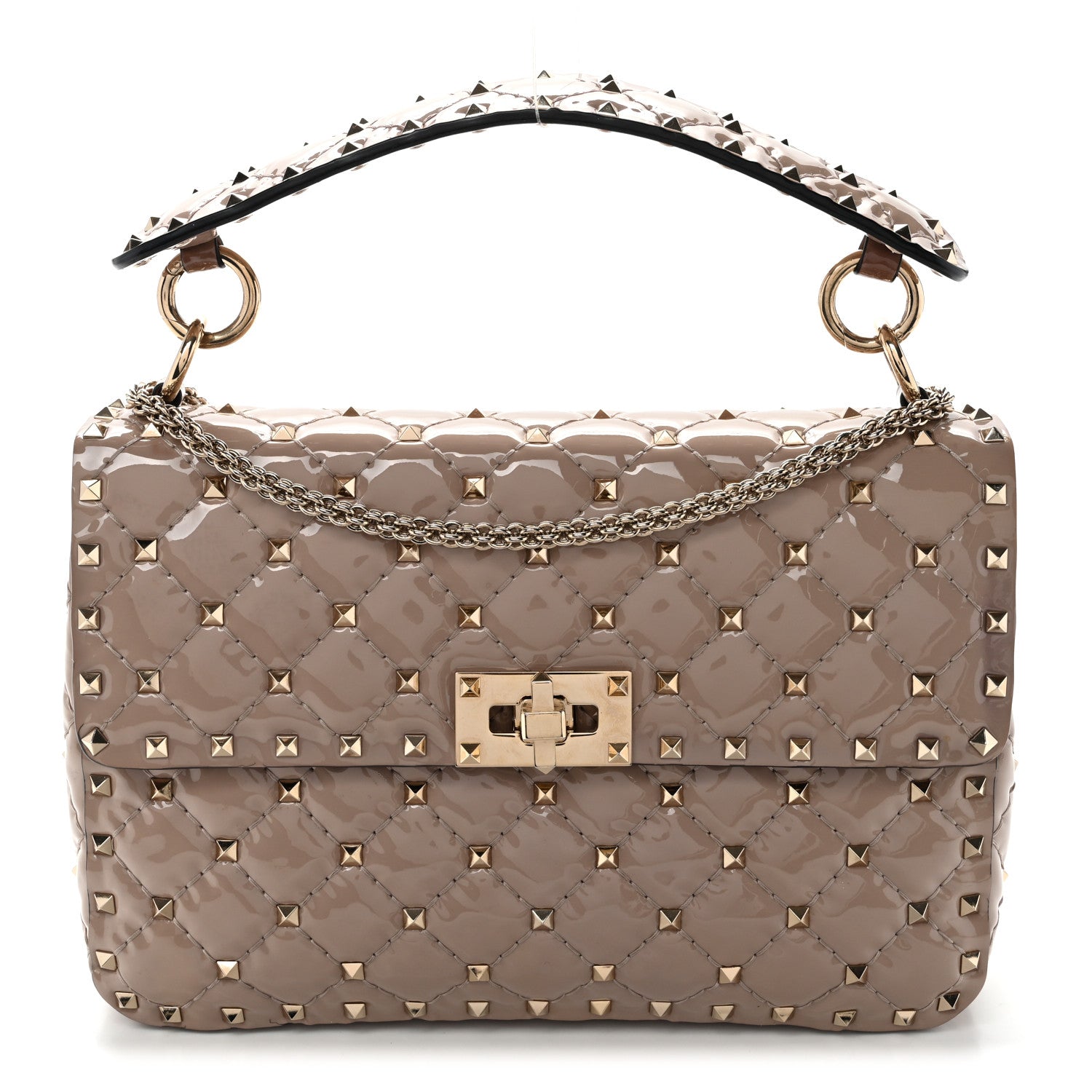 Valentino Garavani Patent Medium Rockstud Spike Shoulder Bag Poudre 1 of 10