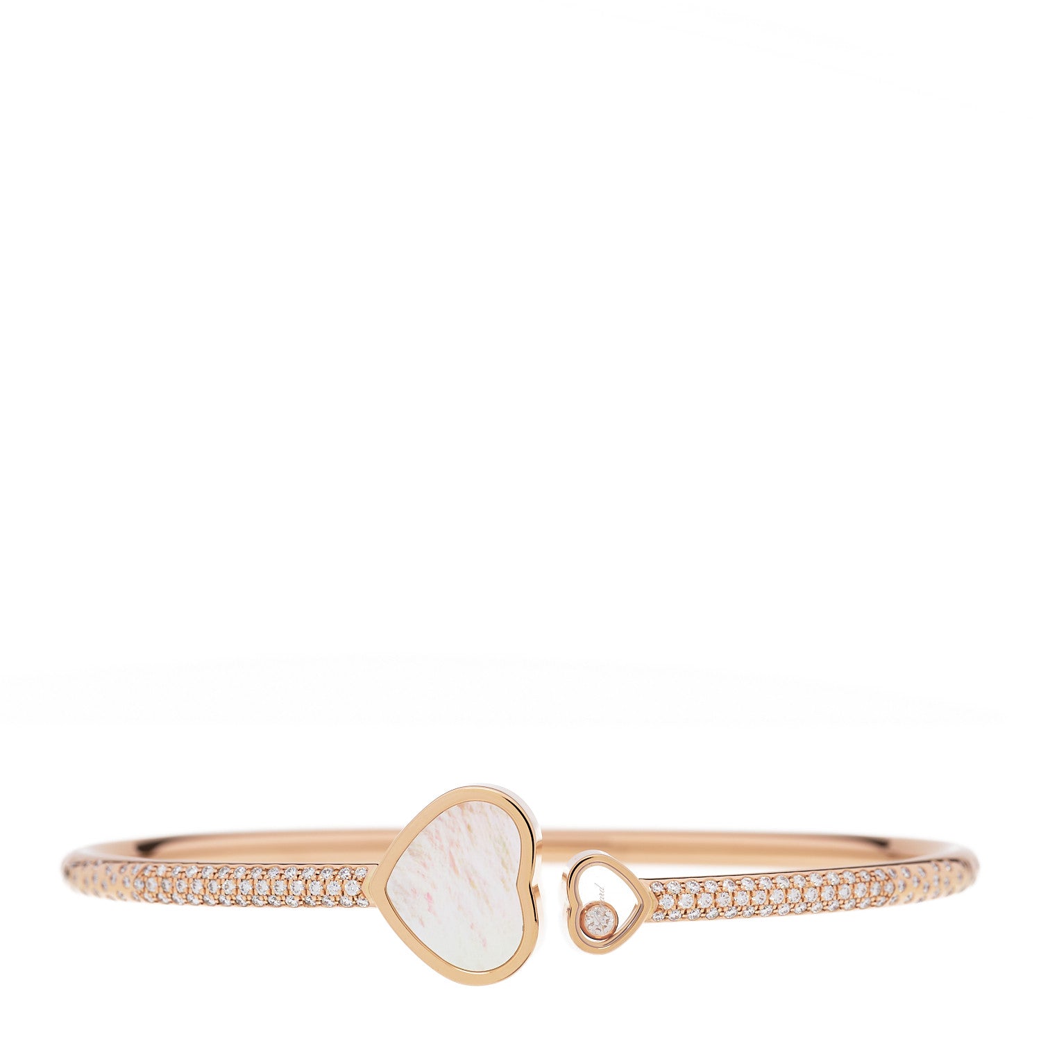 Chopard 18K Rose Gold Mother of Pearl Diamond Happy Hearts Pave Bangle Bracelet 1 of 4