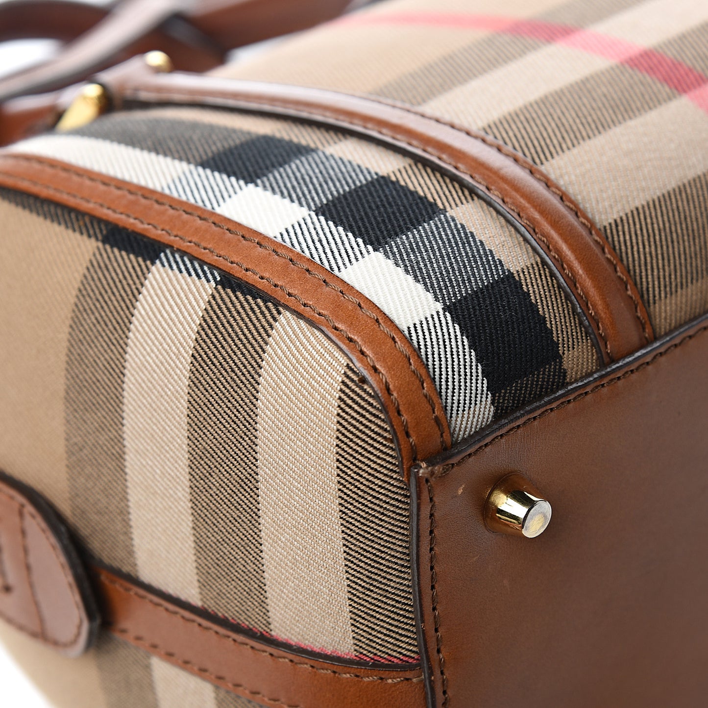 House Check Bridle Calfskin Small Alchester Bowling Bag Dark Tan