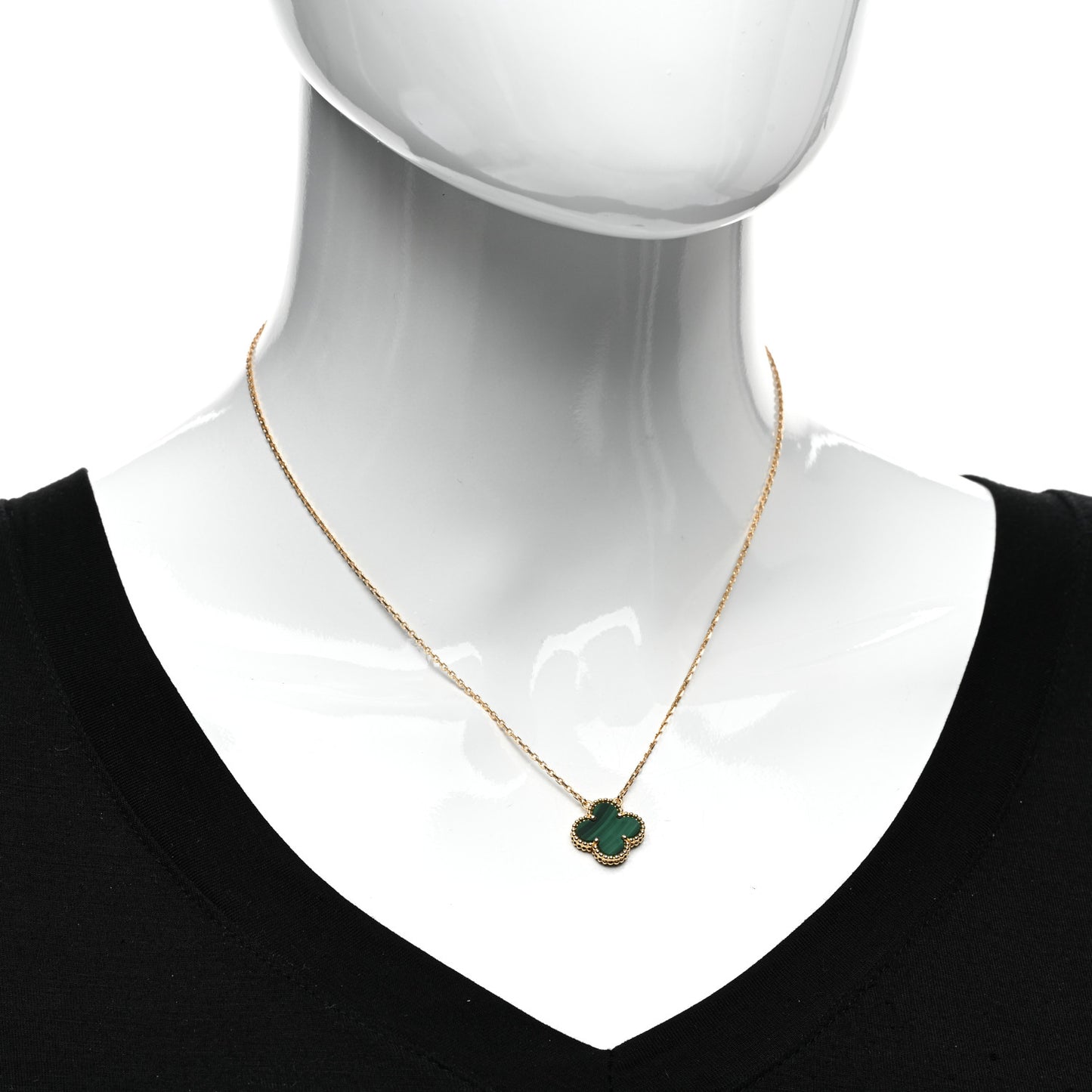 18K Yellow Gold Malachite Vintage Alhambra Pendant Necklace