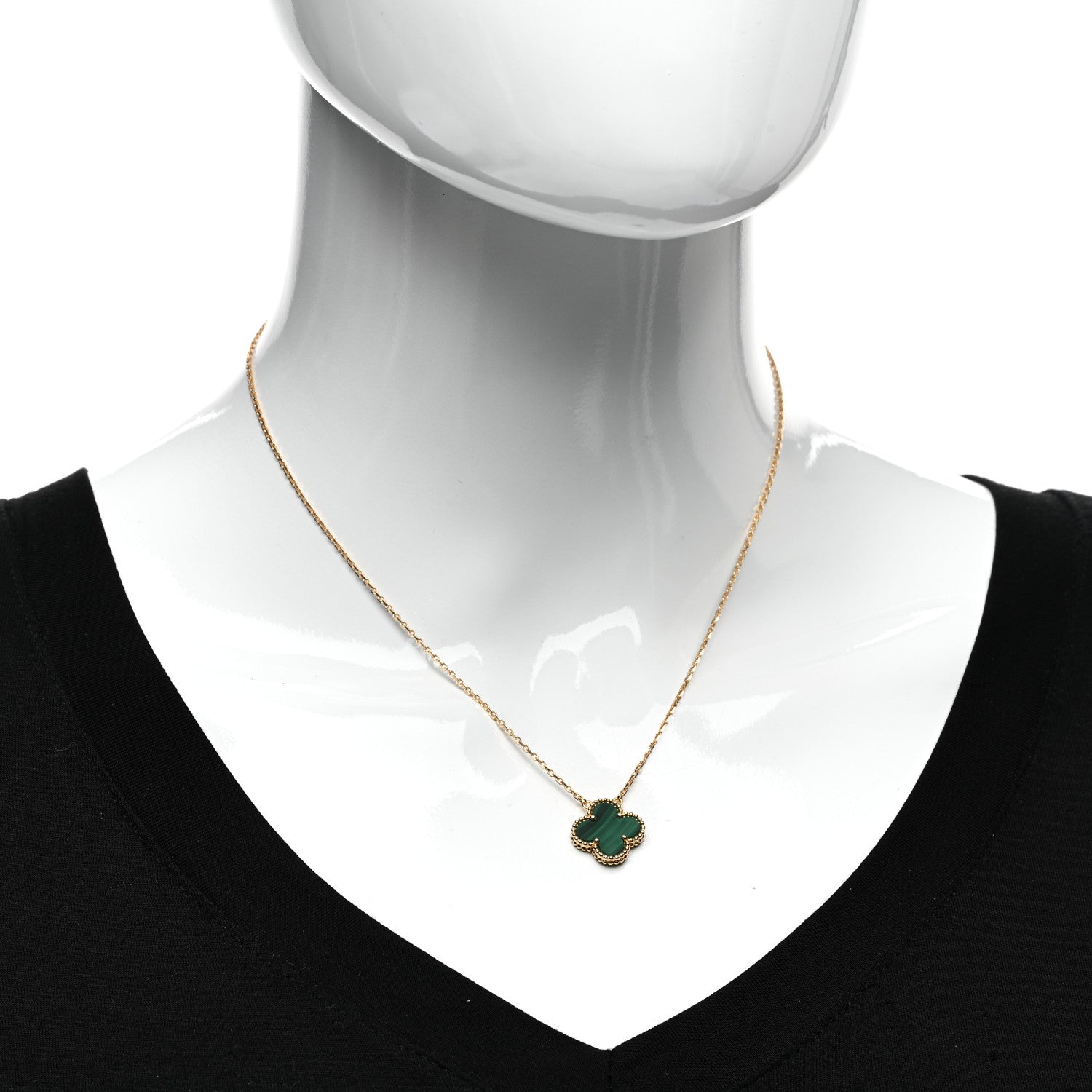 Van Cleef & Arpels 18K Yellow Gold Malachite Vintage Alhambra Pendant Necklace 2 of 5