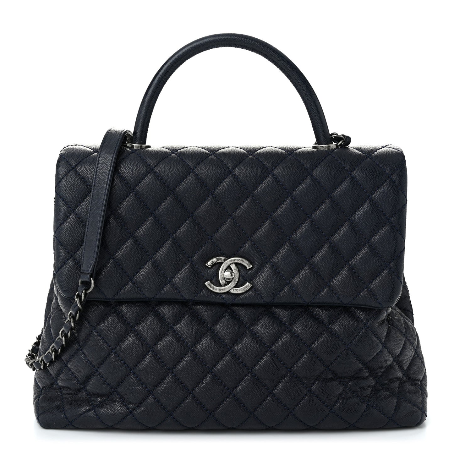 Caviar Quilted Large Coco Handle Flap Navy