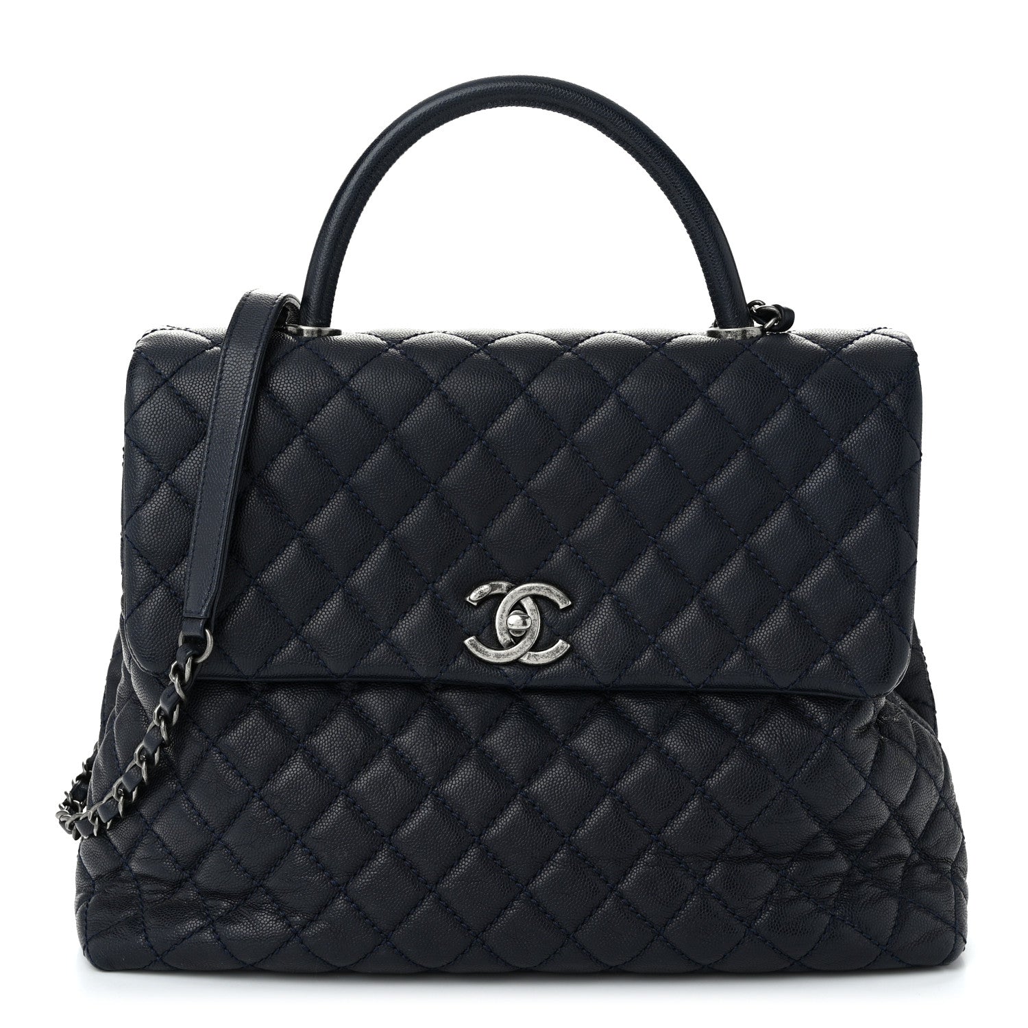 Chanel Caviar Quilted Large Coco Handle Flap Navy 1 of 11