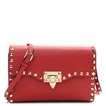 Valentino Garavani Pebbled Calfskin Medium Rockstud Flip Lock Crossbody Bag Red 1 of 10