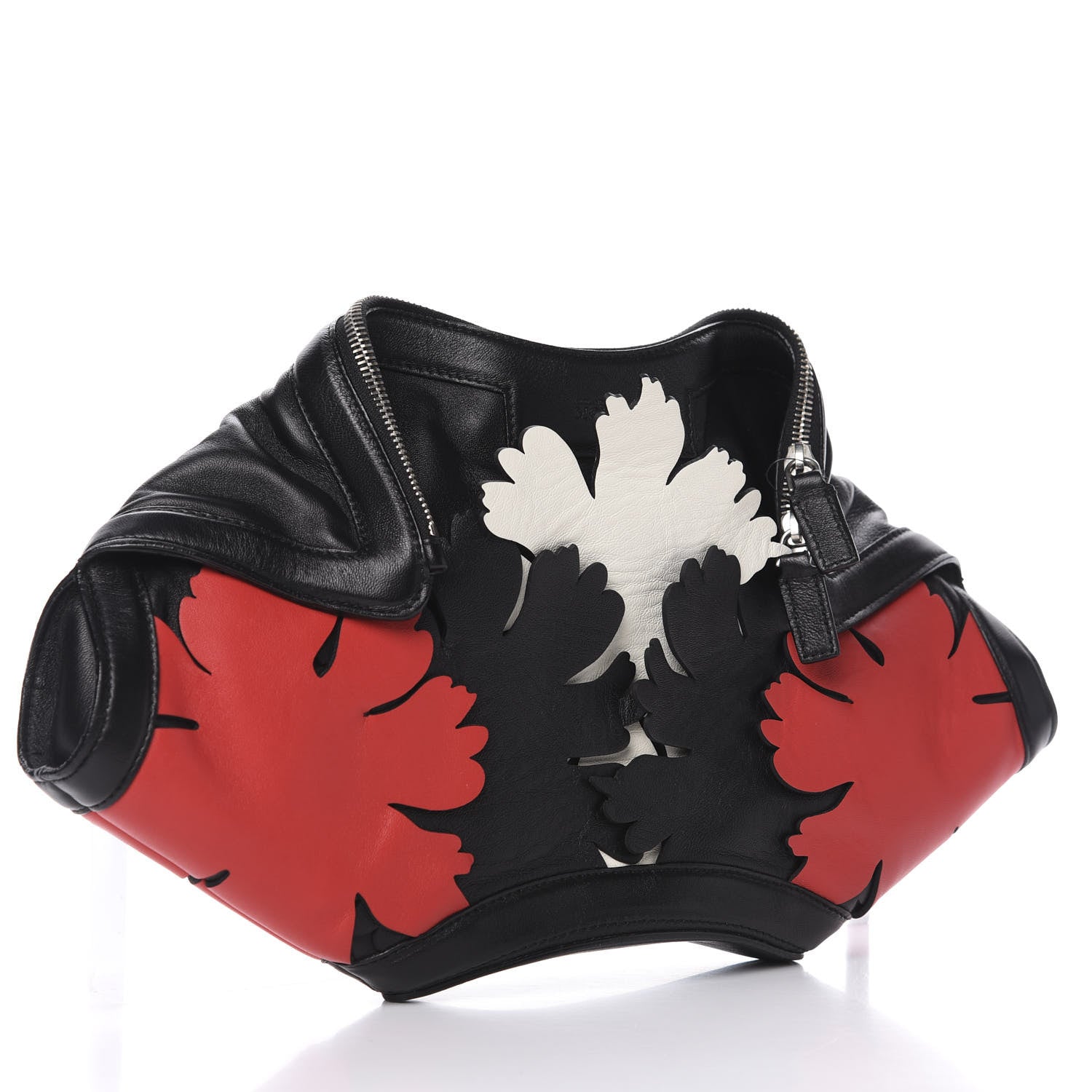 Alexander McQueen Lambskin Applique Lotus Flower De Manta Clutch Black Red 2 of 8