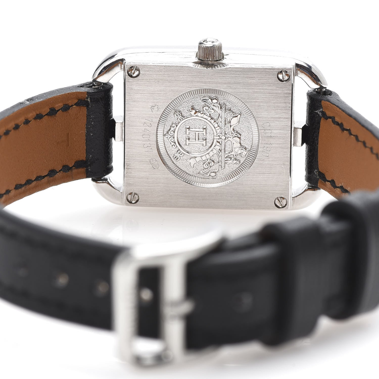 Hermes 18K White Gold Barenia Mother of Pearl 19mm Cape Cod Quartz Watch Noir 5 of 9