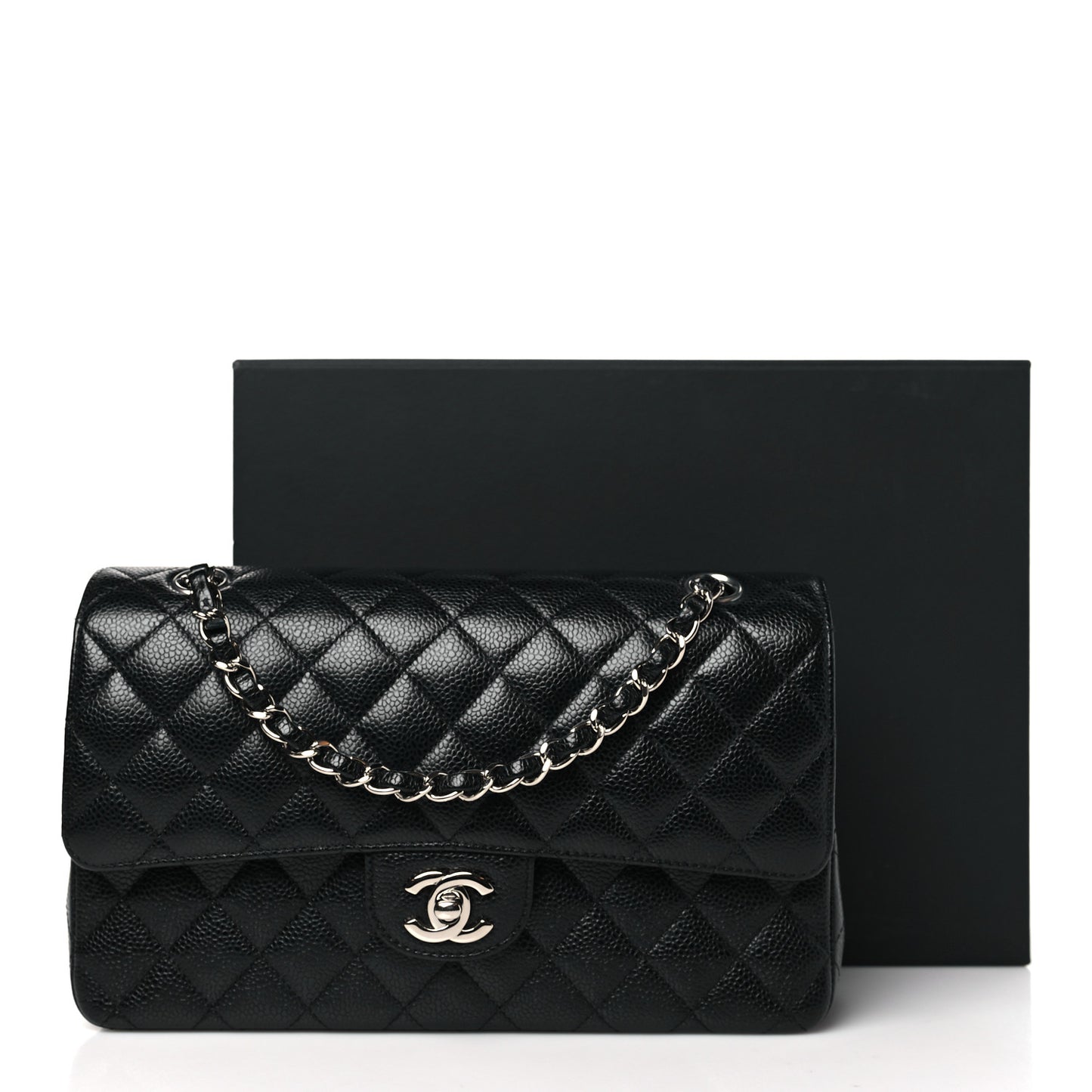 Caviar Quilted Medium Double Flap Black