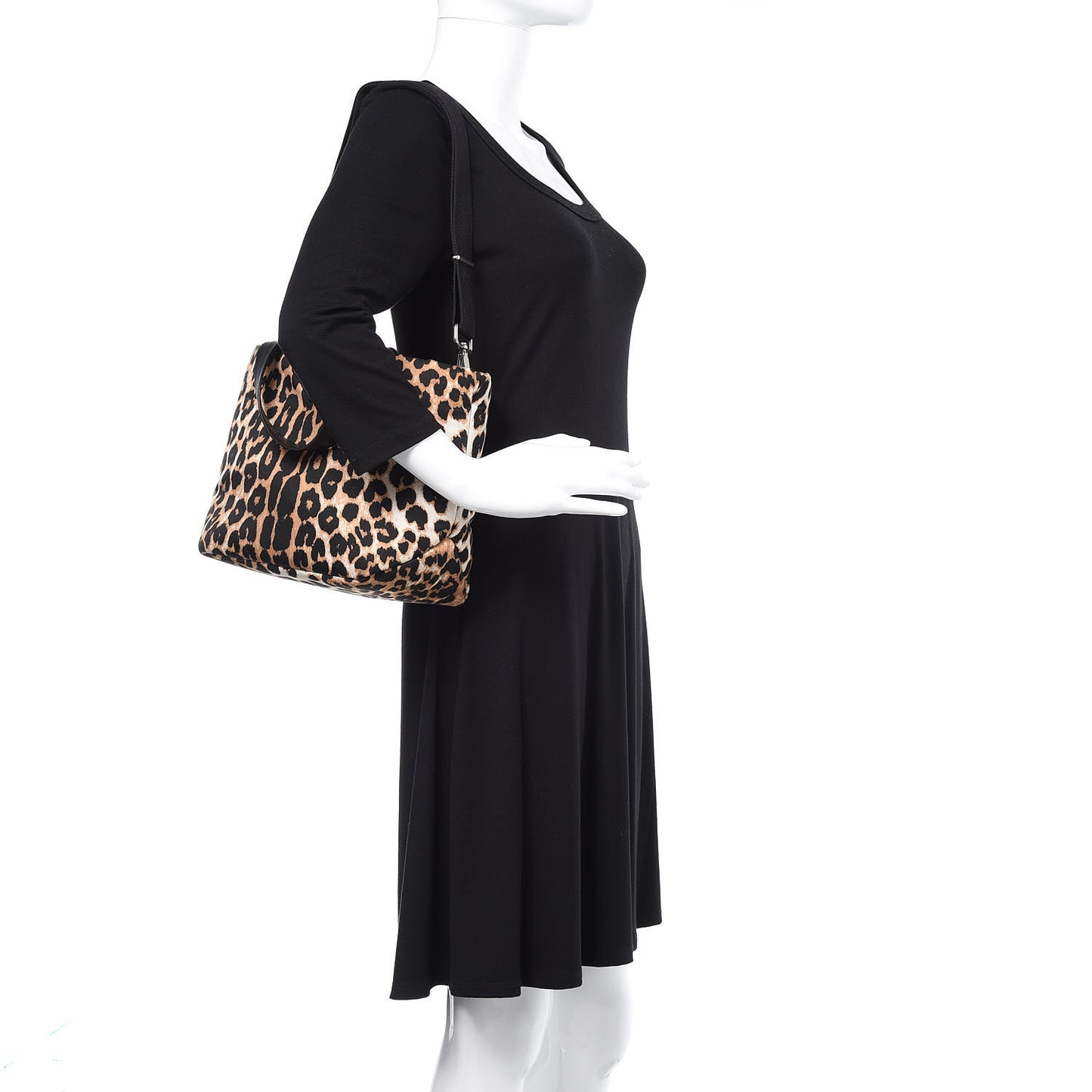 Tessuto Nylon Leopard Print Shoulder Bag Avorio