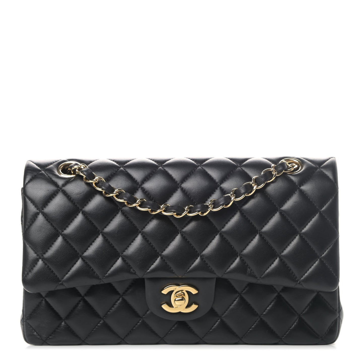 Lambskin Quilted Medium Double Flap Black