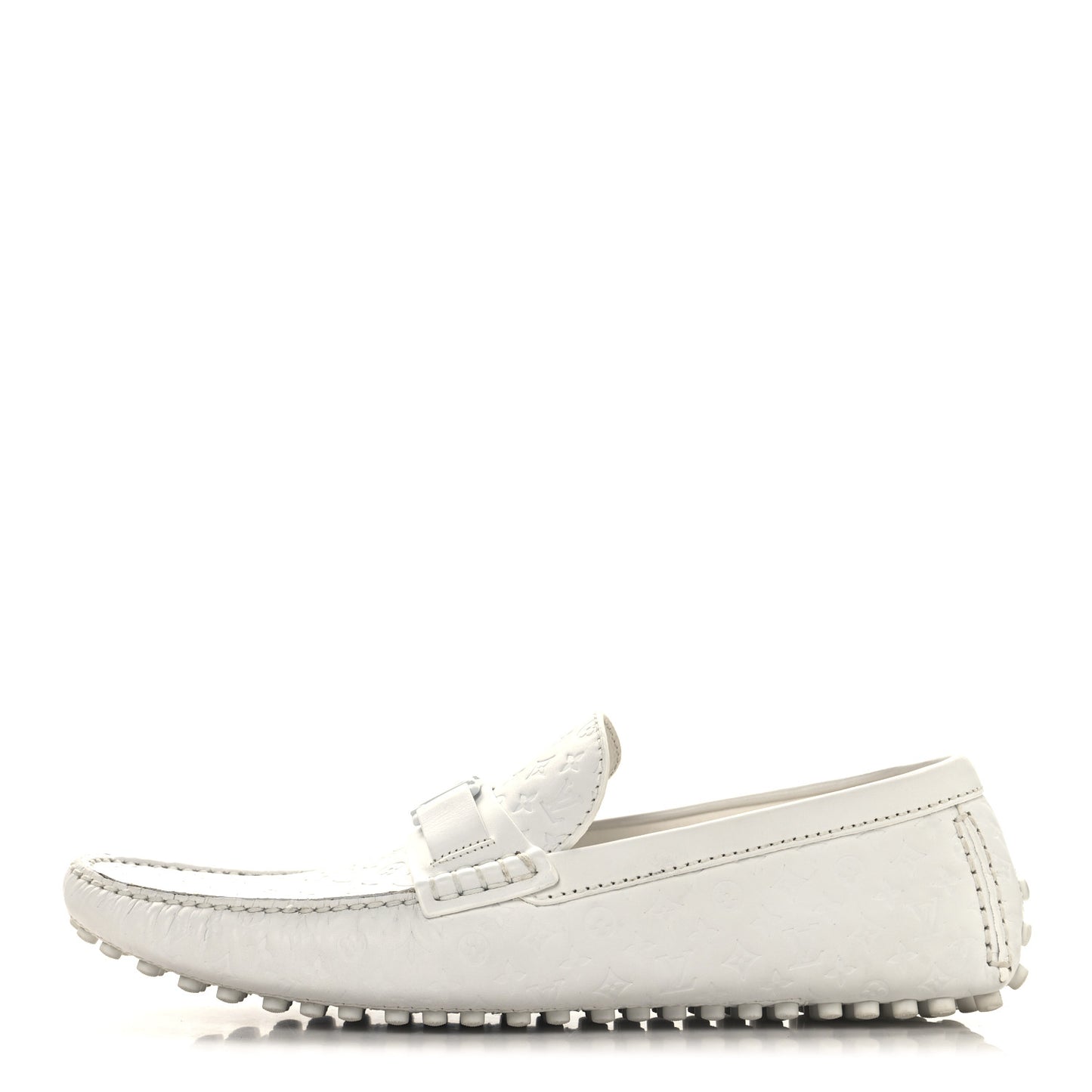 Soft Calfskin Mini Monogram Embossed Mens Hockenheim Moccasin Loafers 10 White