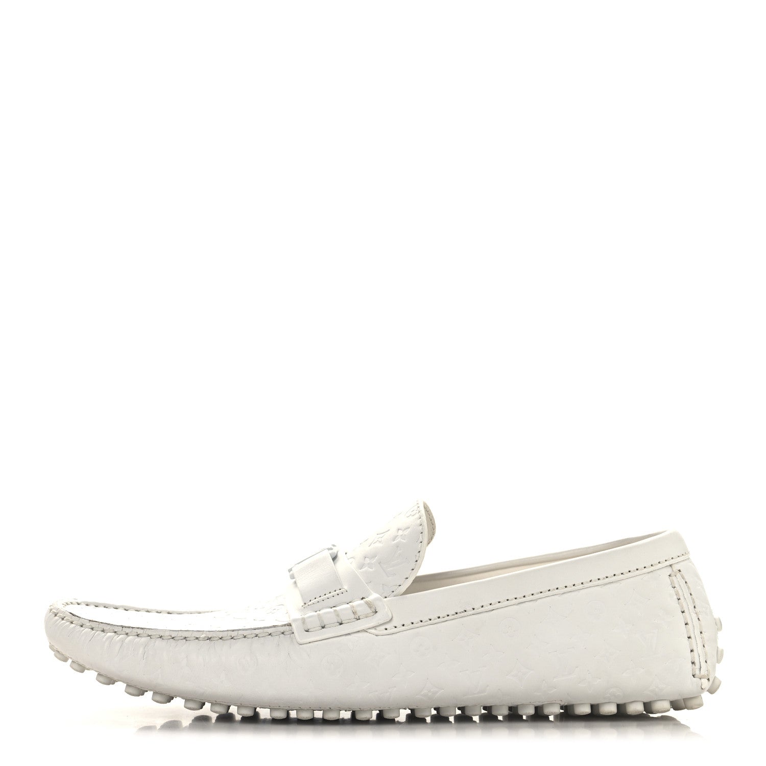 Louis Vuitton Soft Calfskin Mini Monogram Embossed Mens Hockenheim Moccasin Loafers 10 White 1 of 9