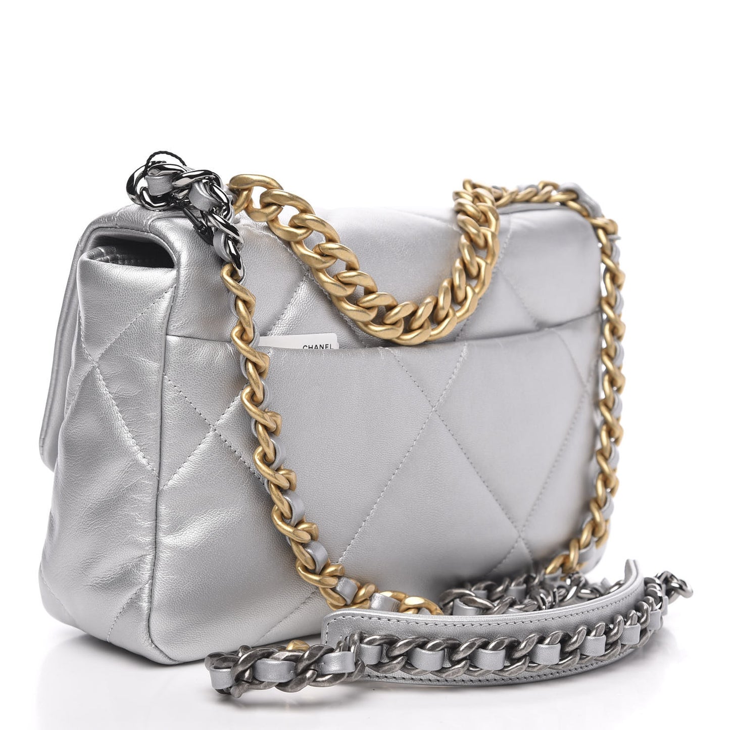 Metallic Goatskin Quilted Medium 19 Flap Silver