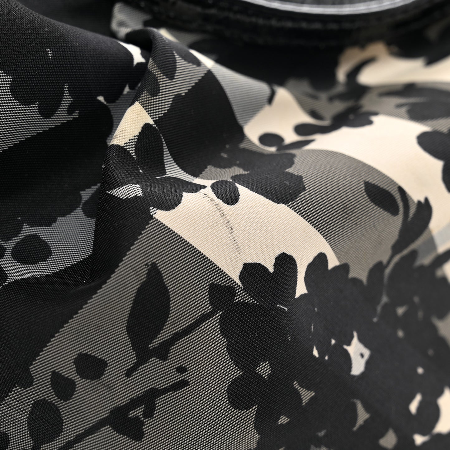 Patent Nylon Beat Check Floral Print Hobo Black