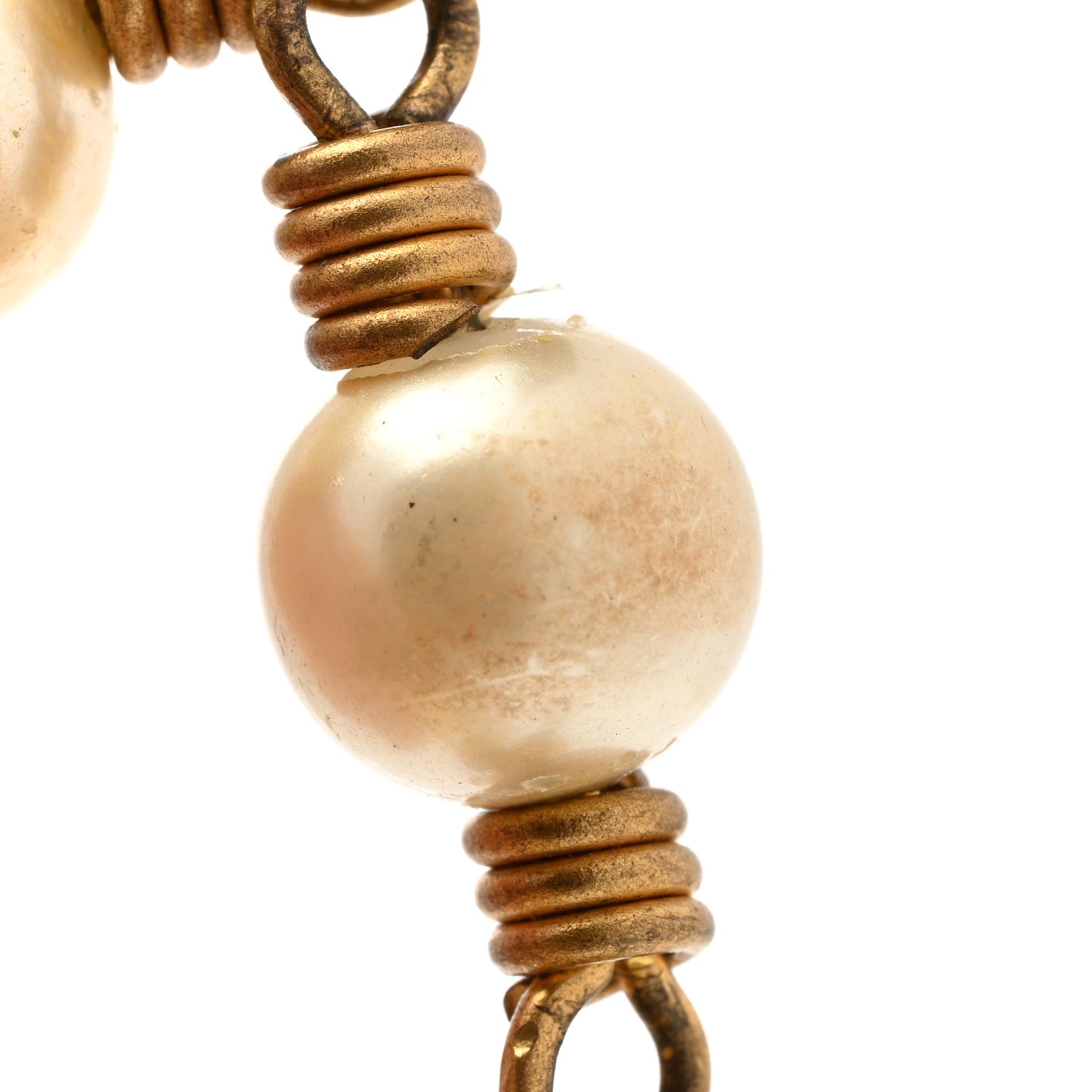 Pearl Chain CC Pendant Necklace Gold