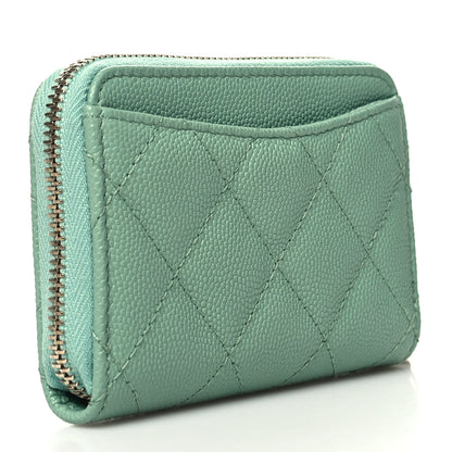 Chanel Caviar Quilted Zip Around Coin Purse Wallet Light Green 3 of 9
