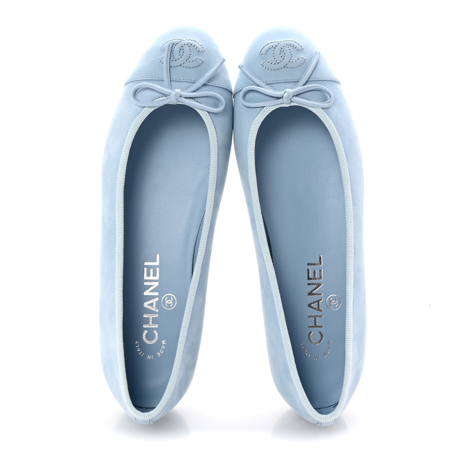 Suede Calfskin Cap Toe CC Ballerina Flats 37 Light Blue