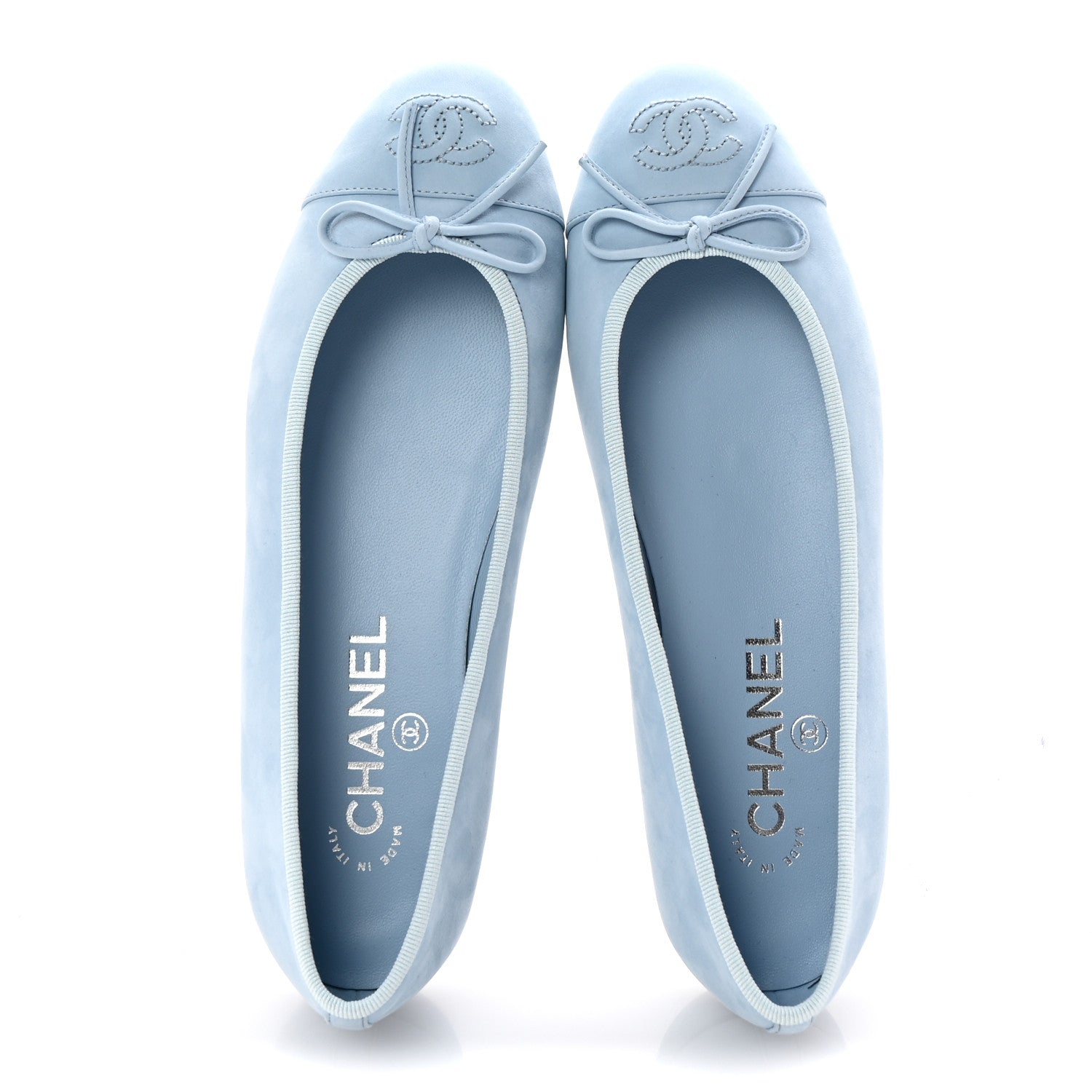 Chanel Suede Calfskin Cap Toe CC Ballerina Flats 37 Light Blue 2 of 10