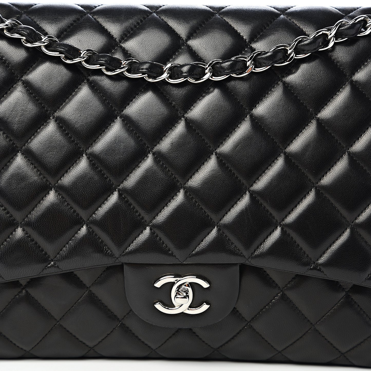 Lambskin Quilted Maxi Single Flap Black