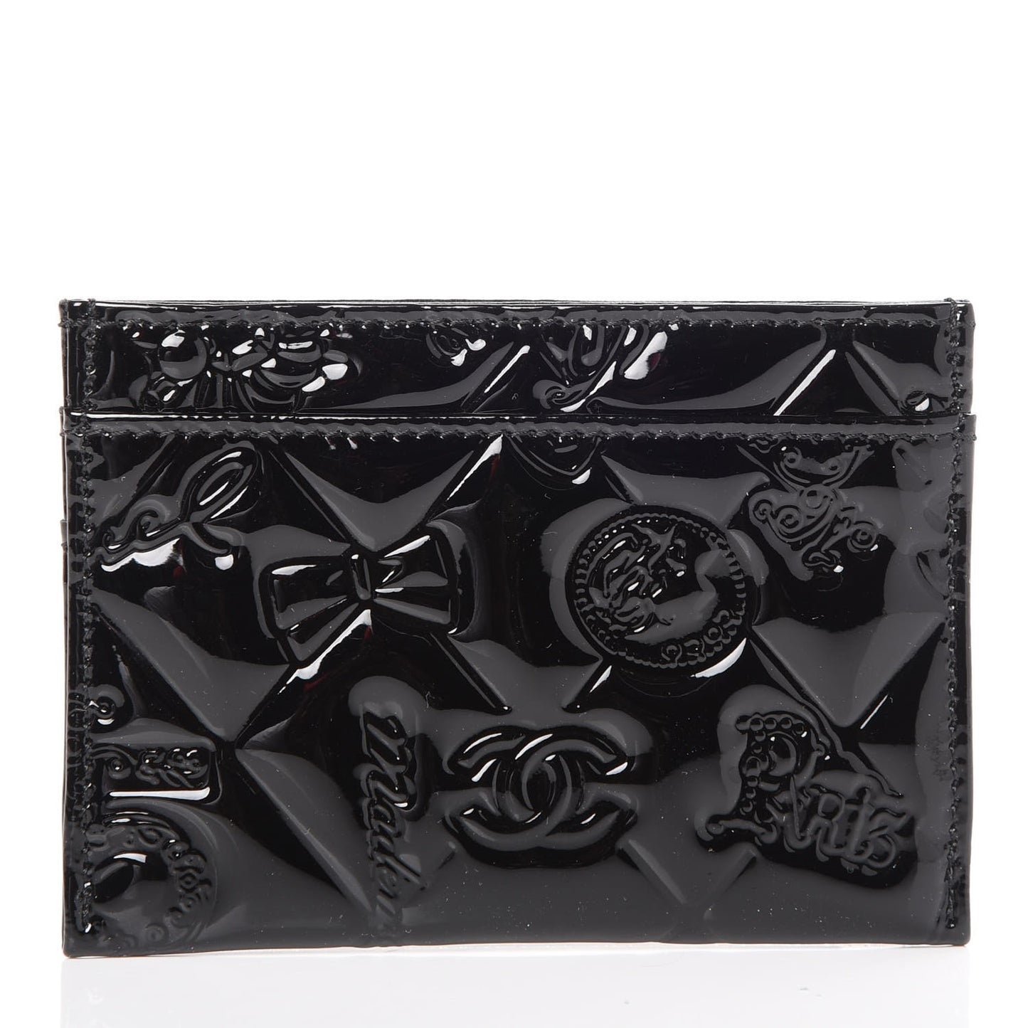 Patent Calfskin Lucky Symbols Card Holder Case Black