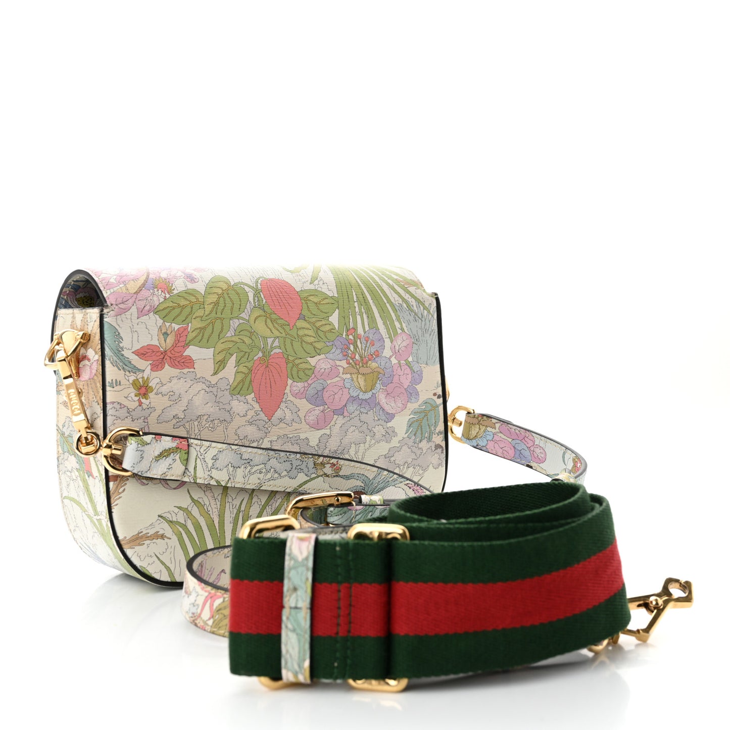 New Shangai Calfskin Tiger Savanah Web Mini Horsebit 1955 Shoulder Bag Chalky White Multicolor