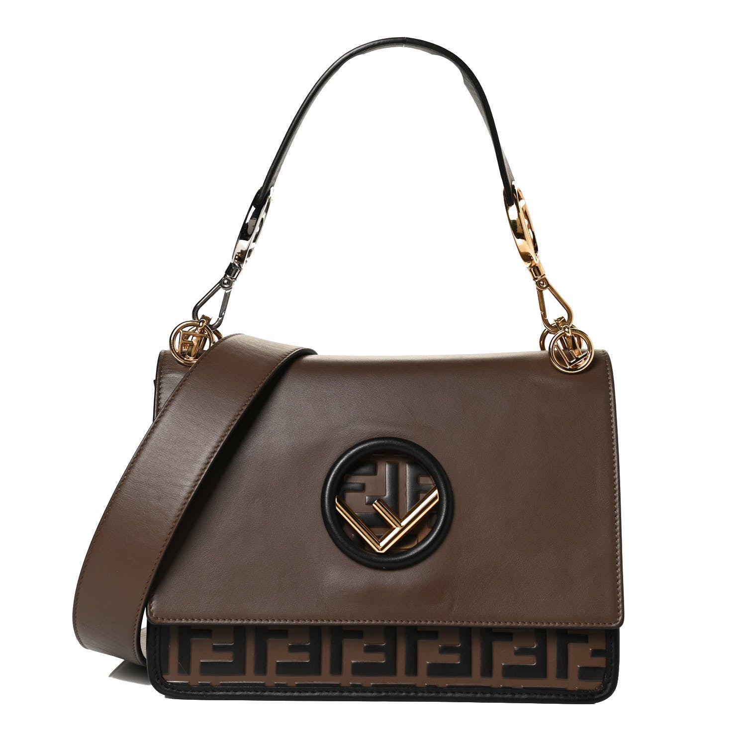 Fendi Vitello Century F is Fendi Bi-Color FF 1974 Embossed Kan I Shoulder Bag Maya Black 1 of 17