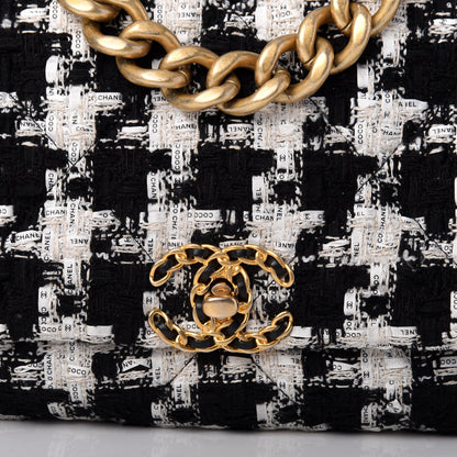 Chanel Tweed Quilted Maxi Chanel 19 Flap Black Ecru White 9 of 10