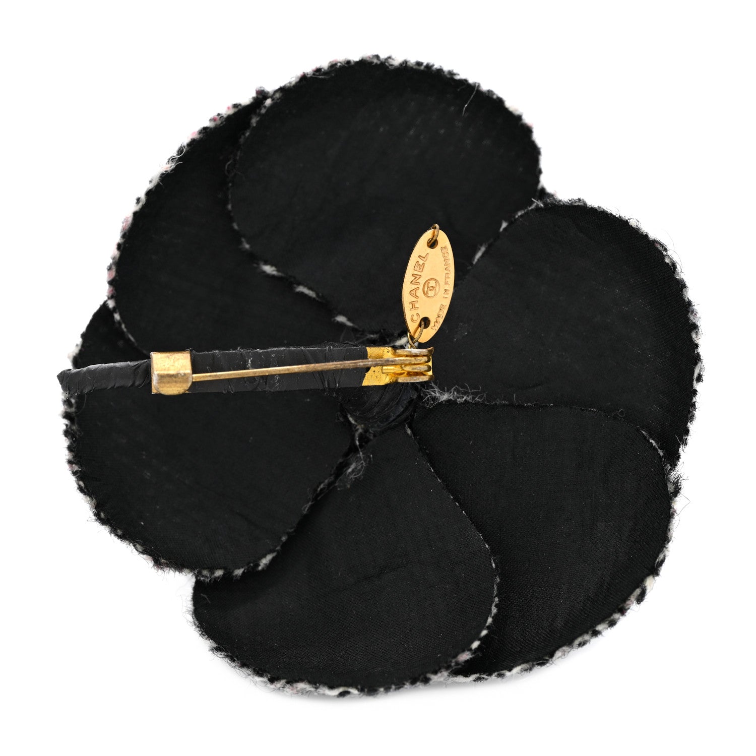 Chanel Tweed Camellia Pin Brooch Black 3 of 5