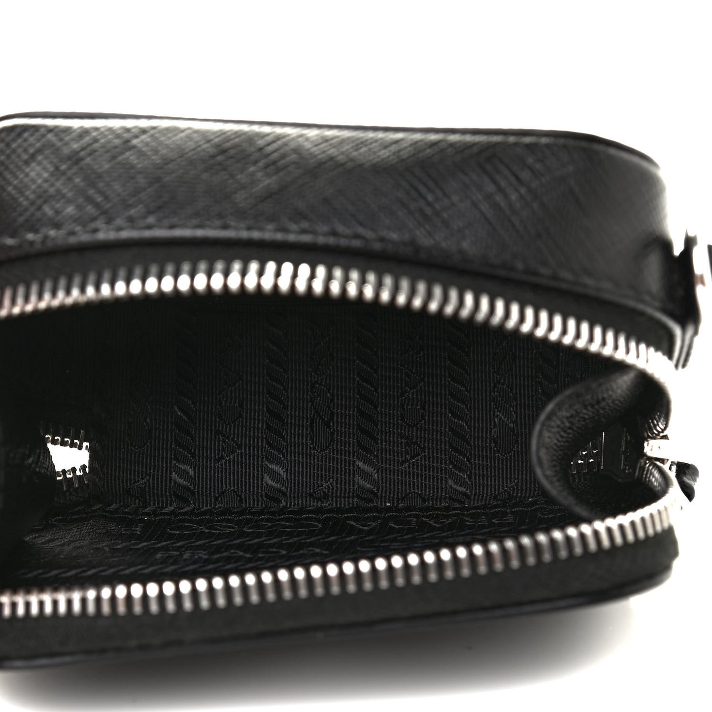 Saffiano Travel Metal Triangle Logo Mini Pouch Shoulder Bag Black