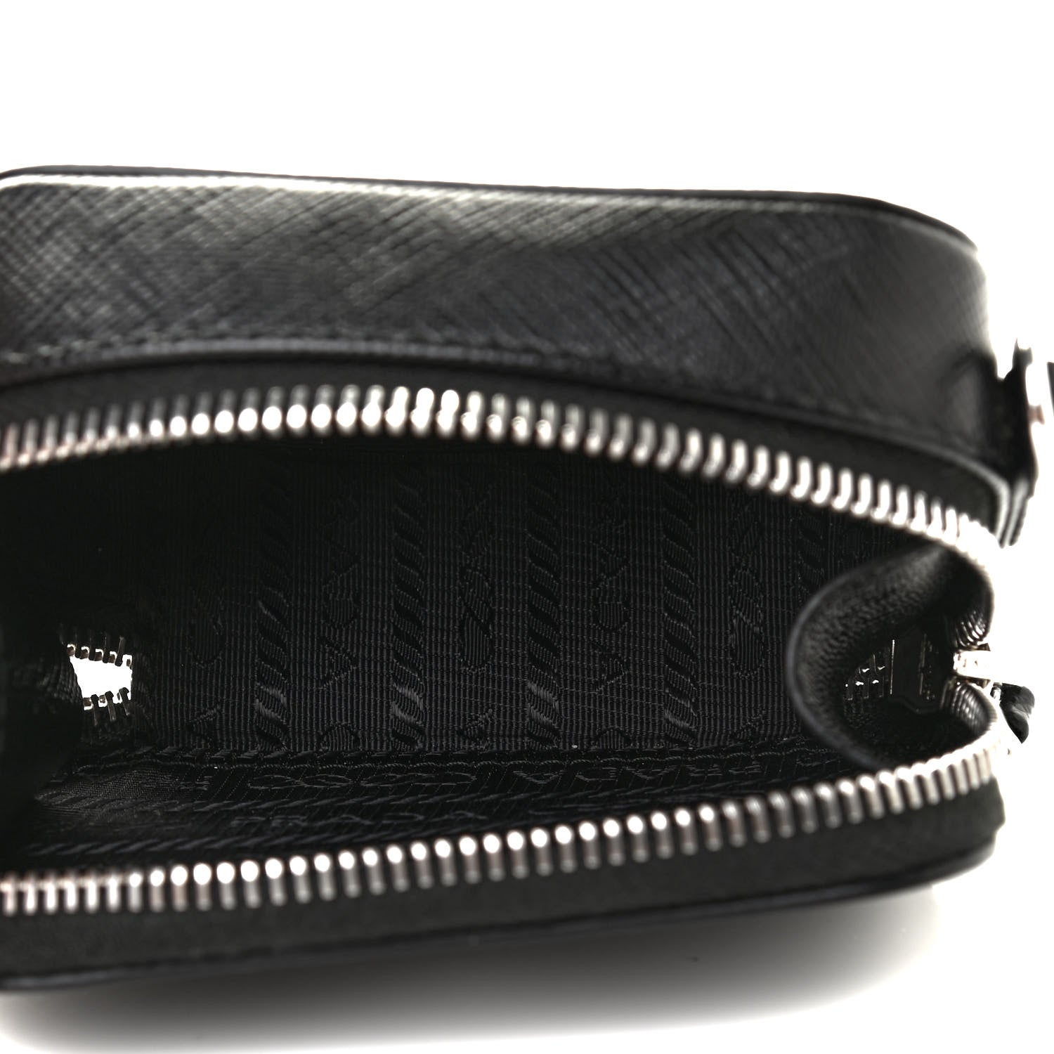 Prada Saffiano Travel Metal Triangle Logo Mini Pouch Shoulder Bag Black 5 of 7