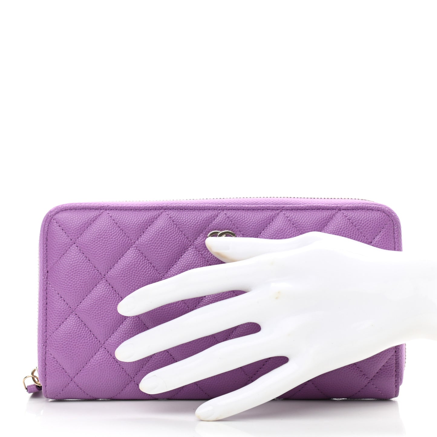 Caviar Quilted Large Gusset Zip Around Wallet Purple