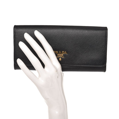 Prada Saffiano Metal Continental Flap Wallet Nero Black 2 of 8